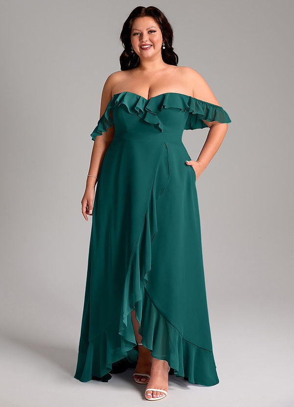 Azazie Lyra Bridesmaid Dresses Peacock A-Line Chiffon Convertible Dress image1