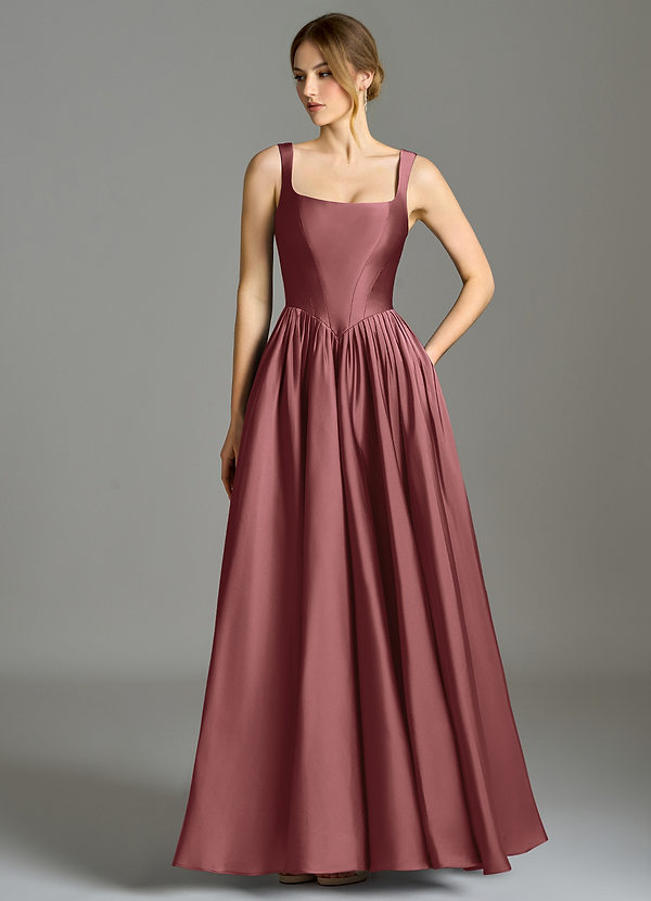 Azazie Verina Robes Demoiselle d'honneur Robe Trapèze en Satin extensible Plissée Améthyste image1