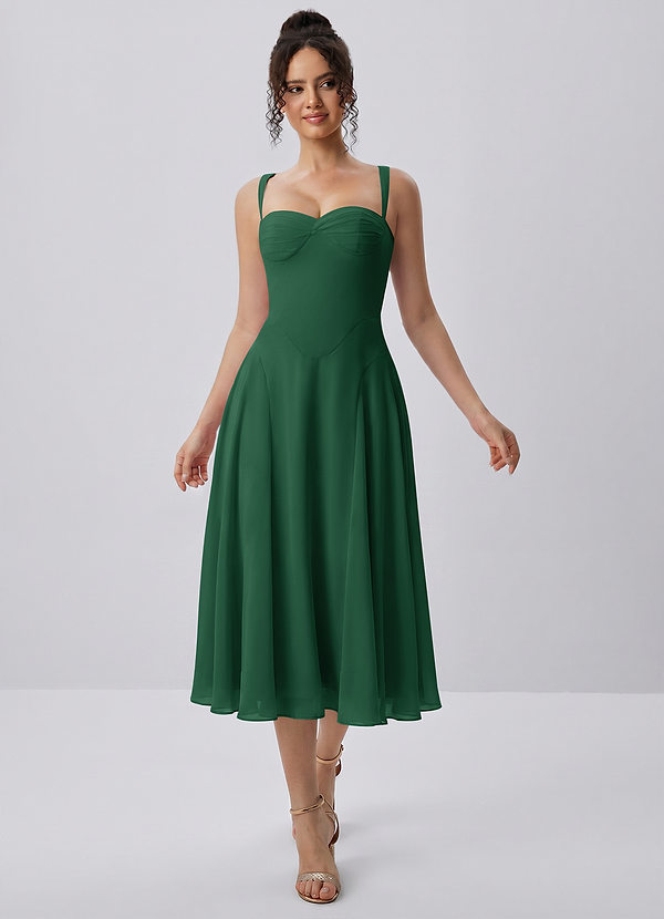Huguette Smaragdgroen Midi-jurk van chiffon met sweetheart-halslijn en vetersluiting image1