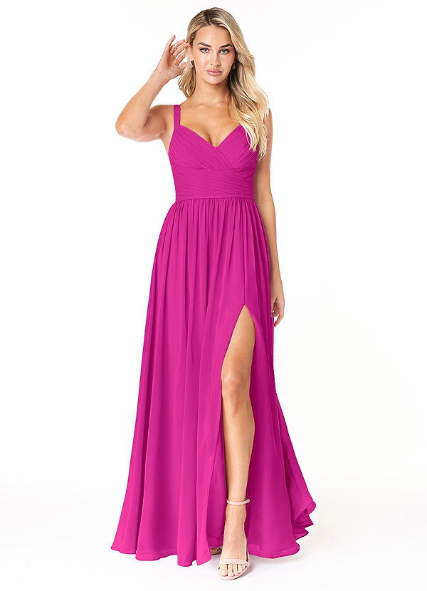 Azazie Chanel Bruidsmeisjes Jurken Jurk van Chiffon met A-Lijn Geplooid Fuchsia image1