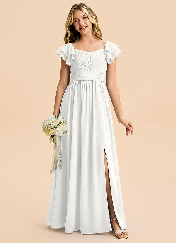Azazie Anaya Junior Vestido Blanco de Gasa de Corte en A con Escote corazón image1
