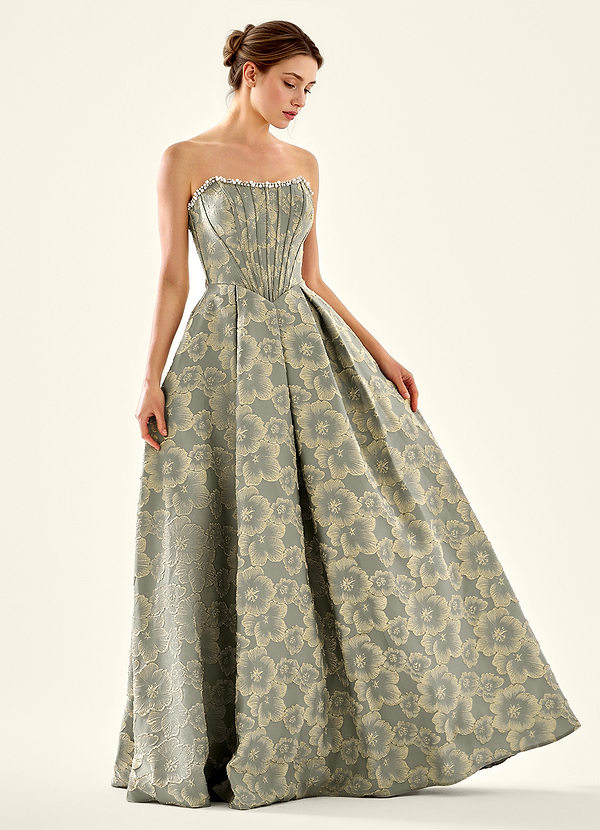 Magnoliarose Azul Vestido de fiesta jacquard con pedrería y abalorios image1