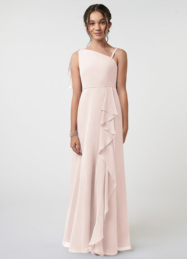 Azazie Aidy Junior A-Linie Schleifen Chiffon Kleid Blassrosa image1