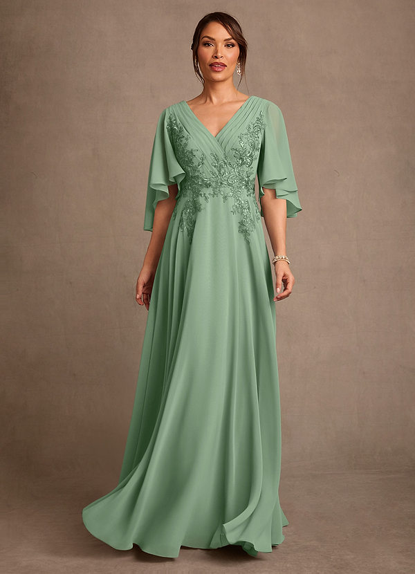 Azazie Tilda Mother of the Bride Dresses Vestido Matchá de Chiffon de Linha A com Renda image1