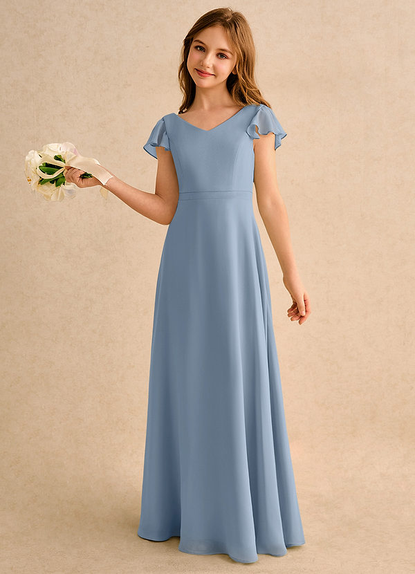 Azazie Nari Junior Formal Vestidos de Niña de Flores Vestido de Azul Polvoriento de Gasa de Corte en A con Con mangas image1