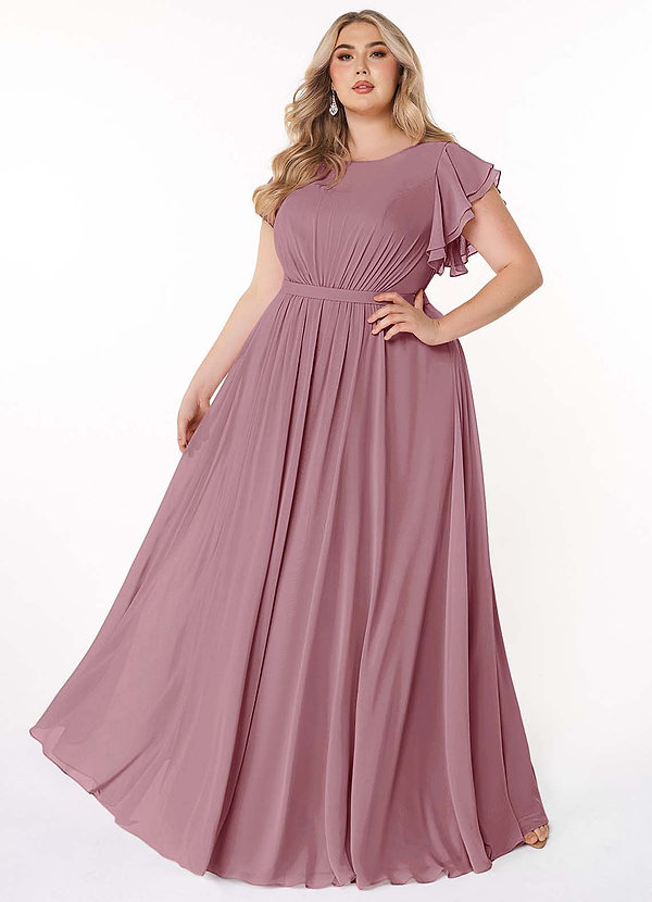 Azazie Daphne Modest Bridesmaid Dresses A-Line Ruffled Chiffon Floor-Length Dress image1