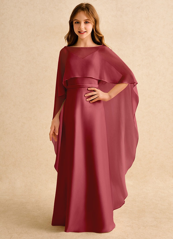 Azazie Fishie Girls Formal Robes de Fillette d'Honneur Robe Trapèze en Mat Satiné Grenade image1