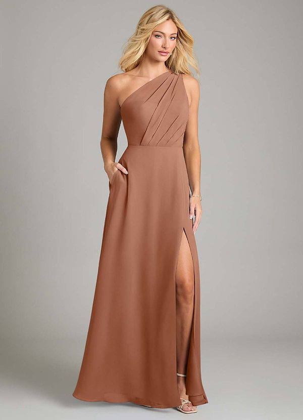 Azazie Phaedra Bridesmaid Dresses Bronzer A-Line One Shoulder Chiffon Dress image1