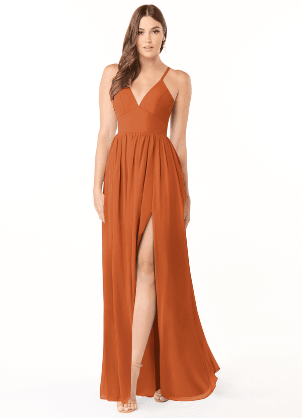 Azazie Aaida Bridesmaid Dresses Cinnamon A-Line Corset Chiffon Dress image1