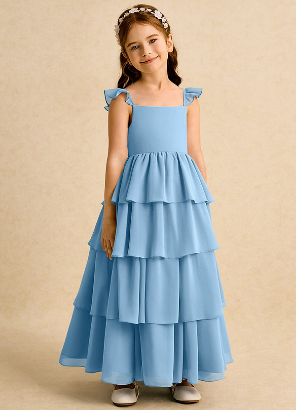 Azazie Boba Vestidos de Niña de Flores Vestido de Azul Acero de Gasa de Corte En A con Escote Cuadrado image1