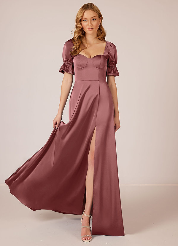Azazie Harlie Bridesmaid Dresses A-Line Sweetheart Neckline Stretch Satin Floor-Length Dress image1