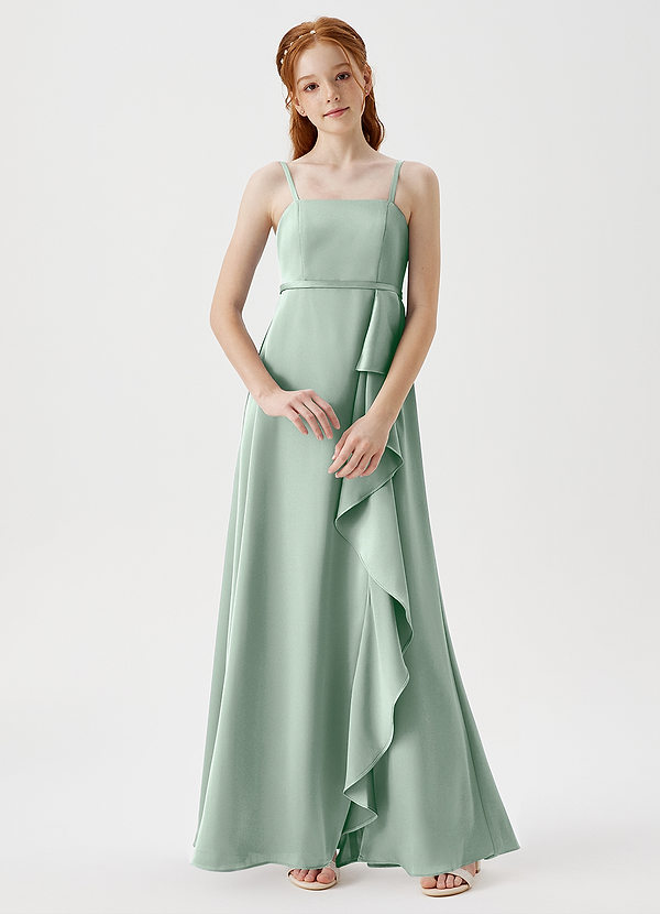 Azazie Kaylee Junior Robe Trapèze en Satin extensible avec ceinture Agave image1