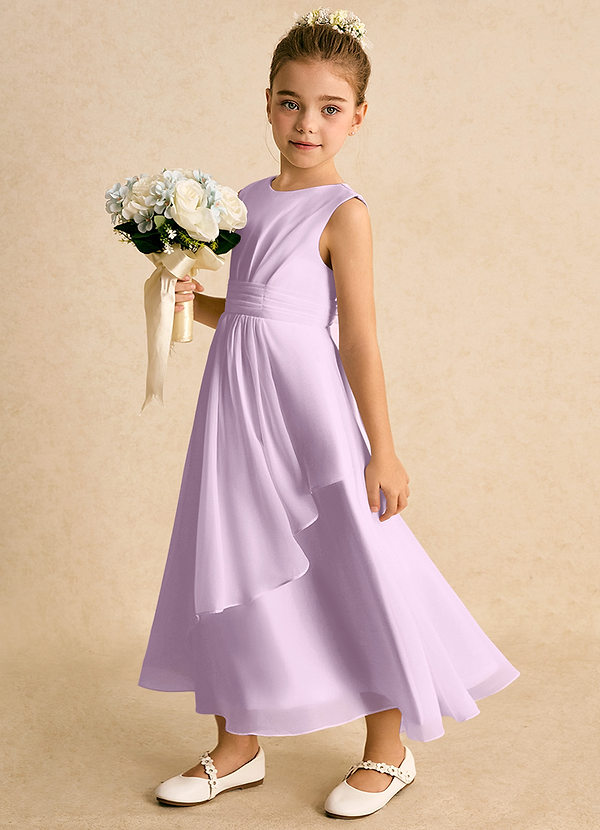 Azazie Edelweiss Blumenkinder Kleider A-Linie Plissee Chiffon Kleid Frostiges Flieder image1