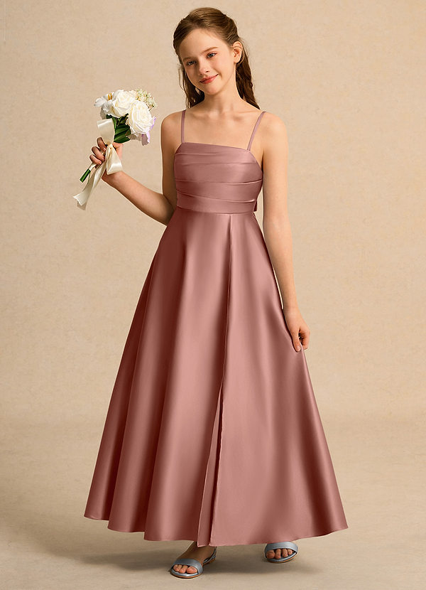 Azazie Pebbles Girl Blumenkinder Kleider A-Linie Plissee Matte Satin Kleid Zedernrose image1