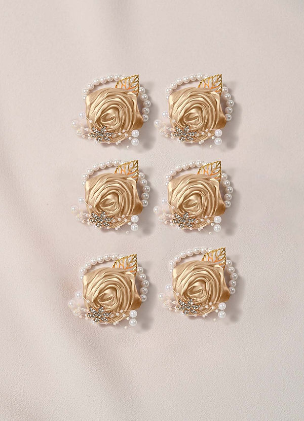 front 6PC Matching Color Bridesmaids Wrist Corsage with Pearl Bracelet