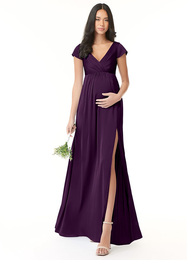 Azazie Allessia Gravid brudtärna Klänningar Klänning A-Line Plisserad Golvlängd Stretch Satin image1