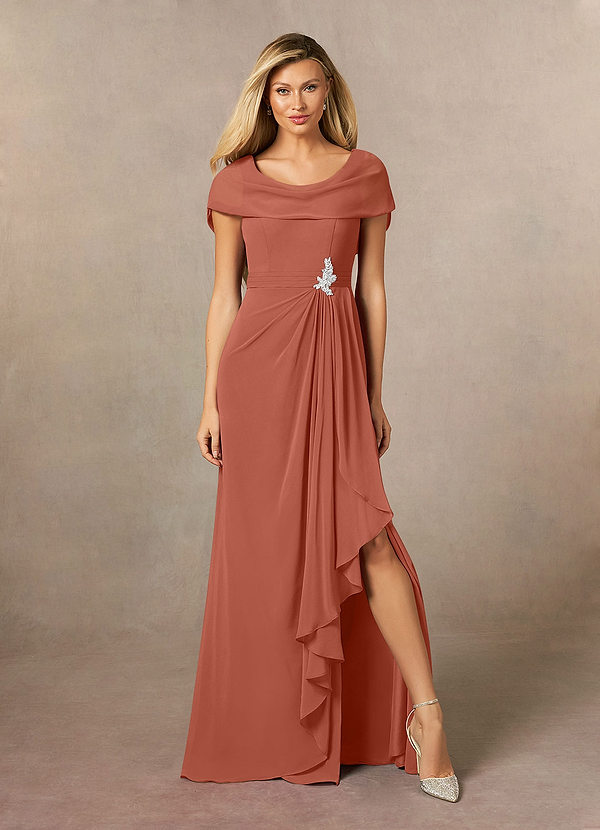 Azazie Mary Mother of the Bride Dresses Vestido Argila de Chiffon de Linha A com Fenda Lateral image1