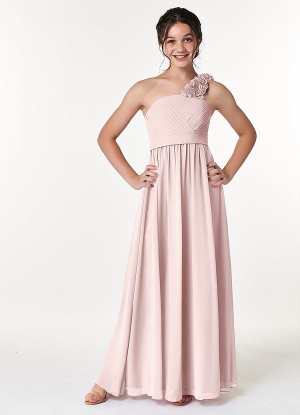 Azazie Flower Junior Jurk van Chiffon met A-Lijn Geplooid Blozend Roze image1