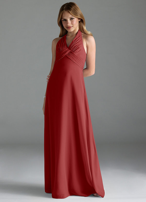Azazie Tessie Junior Rust A-Line Pleated Chiffon Dress image1