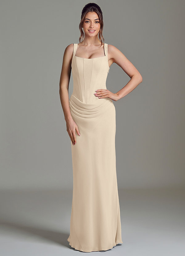 Azazie Niamh Bridesmaid Dresses Champagne Mermaid Corset Chiffon Dress image1