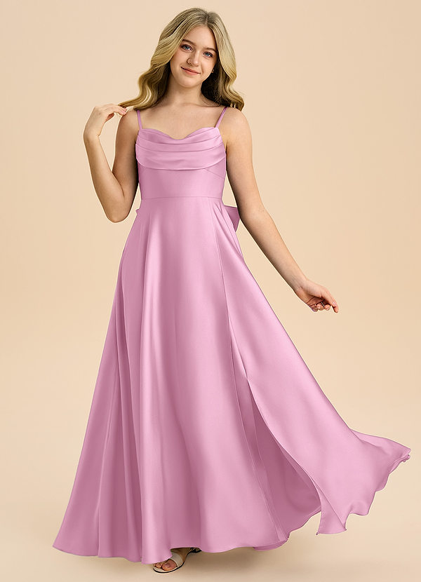 Azazie Bear Junior Candy Pink A-Line Sweetheart Neckline Stretch Satin Dress image1
