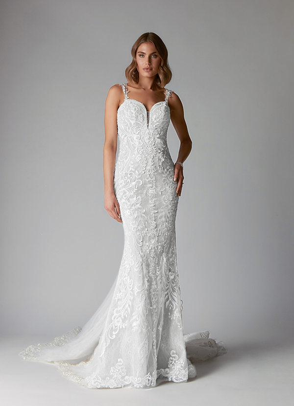 Azazie Gardner Wedding Dresses Mermaid Sequins Lace Cathedral Train Dress image1