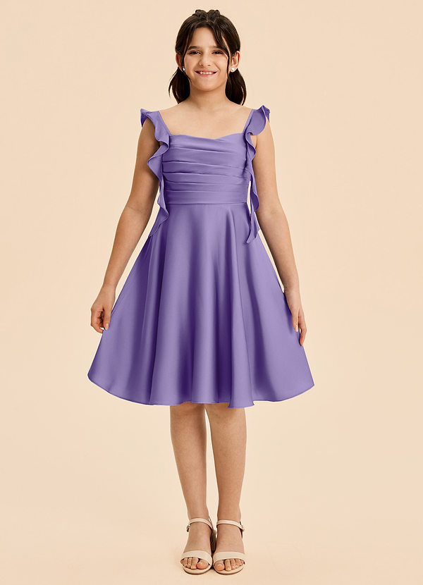 Azazie Kira Junior Tahiti A-Line Ruched Stretch Satin Dress image1
