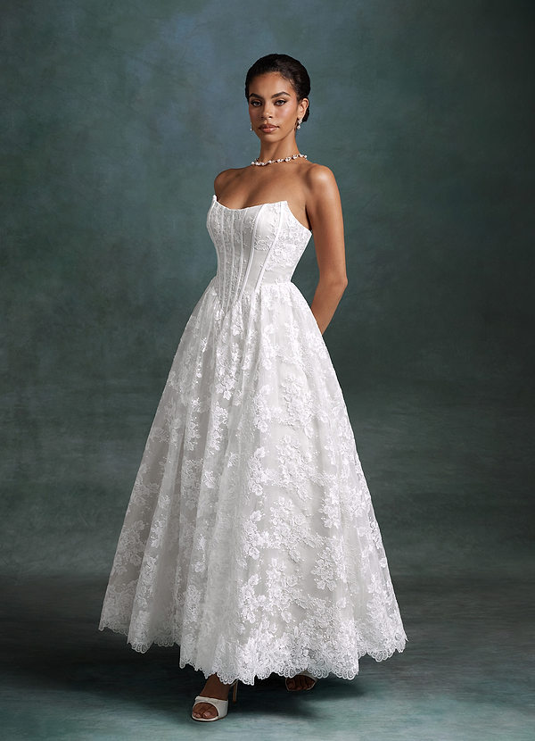 Azazie Brooklyn Wedding Dresses Diamond White Ball-Gown Strapless Lace Dress image1