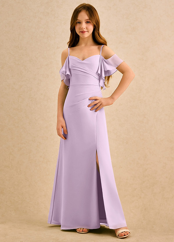 Azazie Pippy Girls Formal Sukienki dla dziewczynek sypiących kwiaty Linia A Dekolt w kształcie serca Szyfon Długość podłogi Sukienka image1