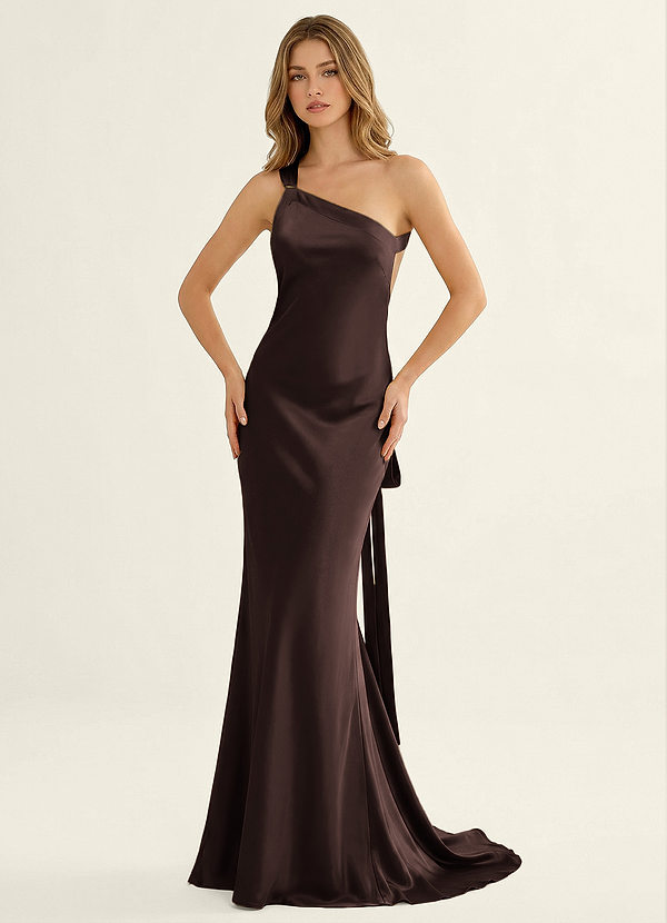 Persephone Truffle Satin Open Back Vacation Dress image1