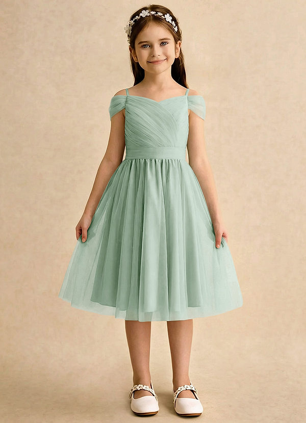 Azazie Lila Girls Formal Flower Girl Dresses Agave A-Line Off the Shoulder Tulle Dress image1