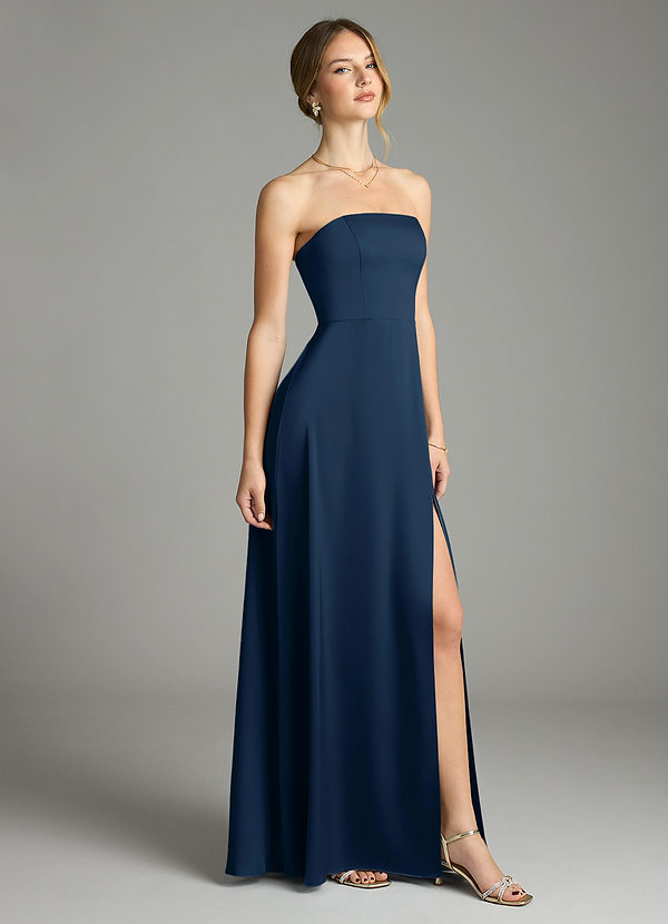 Azazie Wren Bridesmaid Dresses Dark Navy A-Line Strapless Stretch Satin Convertible Dress image1