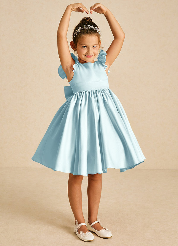 Azazie Tootsie Flower Girl Dresses Sea Glass A-Line Bow Matte Satin Dress image1