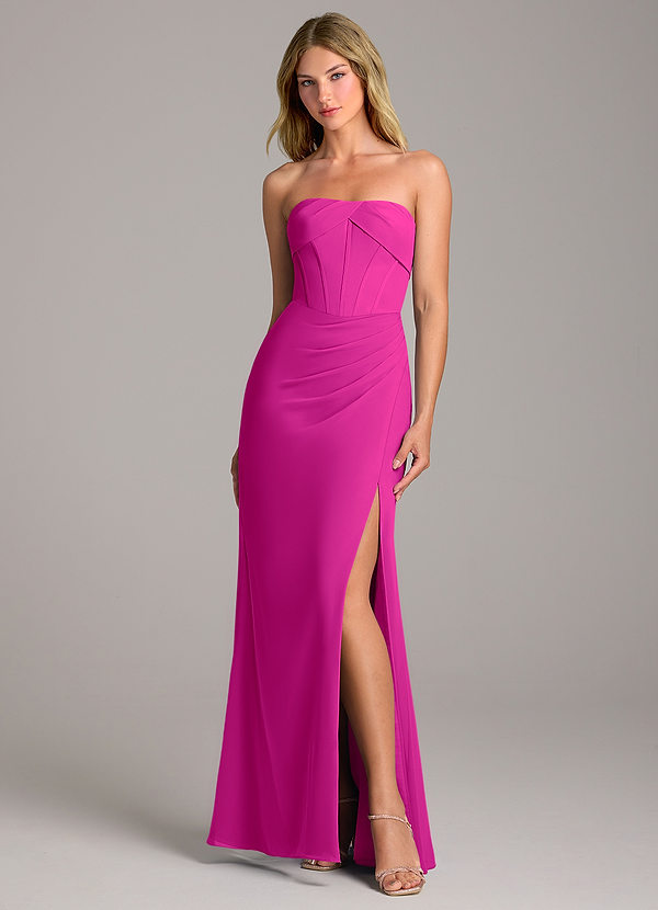 Azazie Chantel Bruidsmeisjes Jurken Converteerbaar Jurk van Chiffon met Kolom Strapless Fuchsia image1
