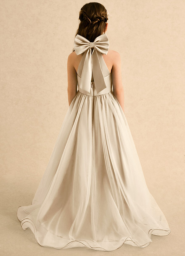 Azazie Melina Abiti da Damigella Bambina Abito A-Line in Tulle Plissettato Champagne image1