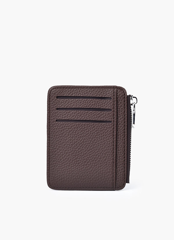 Men's Pebbled Leather Zipper Card Holder Wallet front