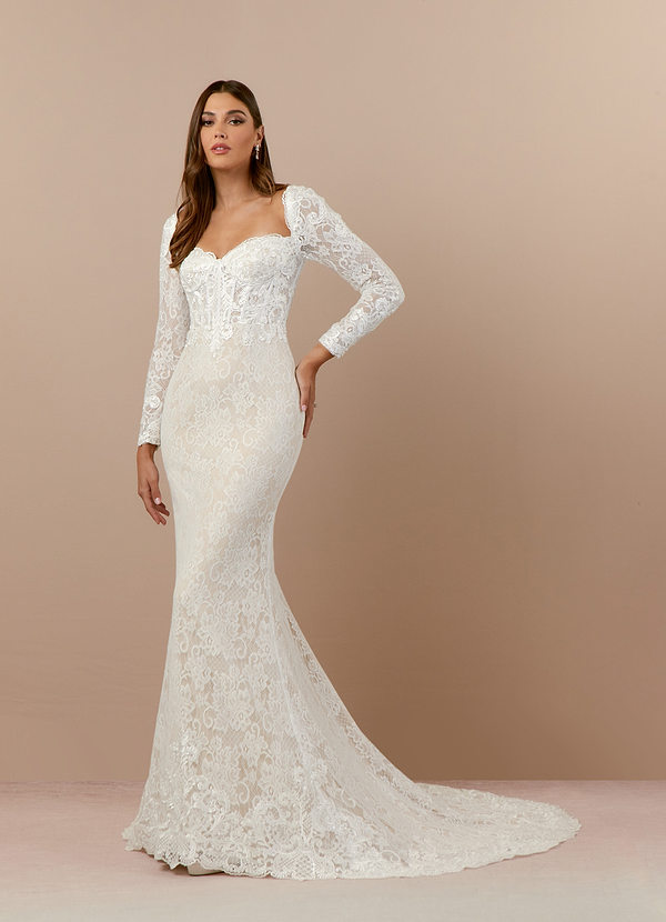 Azazie Gemma Wedding Dresses Diamond White Champagne Mermaid Sweetheart Sequins Lace Dress image1