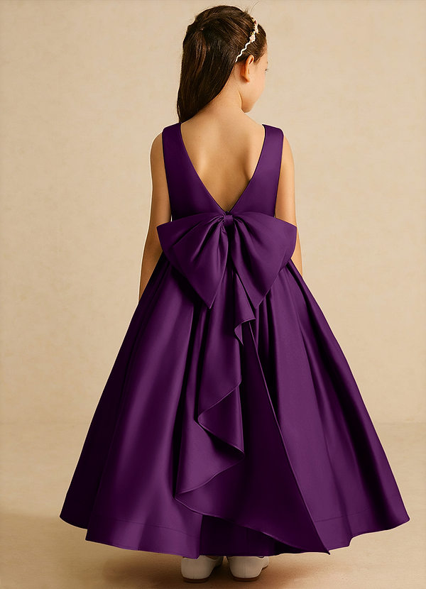 Azazie Cailee Flower Girl Dresses Grape Ball-Gown Pleated Matte Satin Dress image1