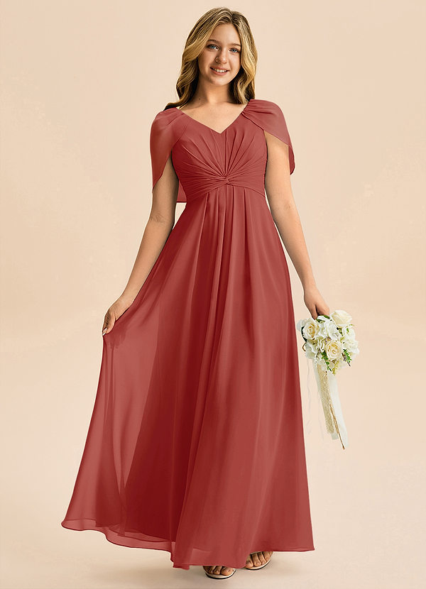 Azazie Emma Junior Klä av A-Line i Chiffong Plisserad image1