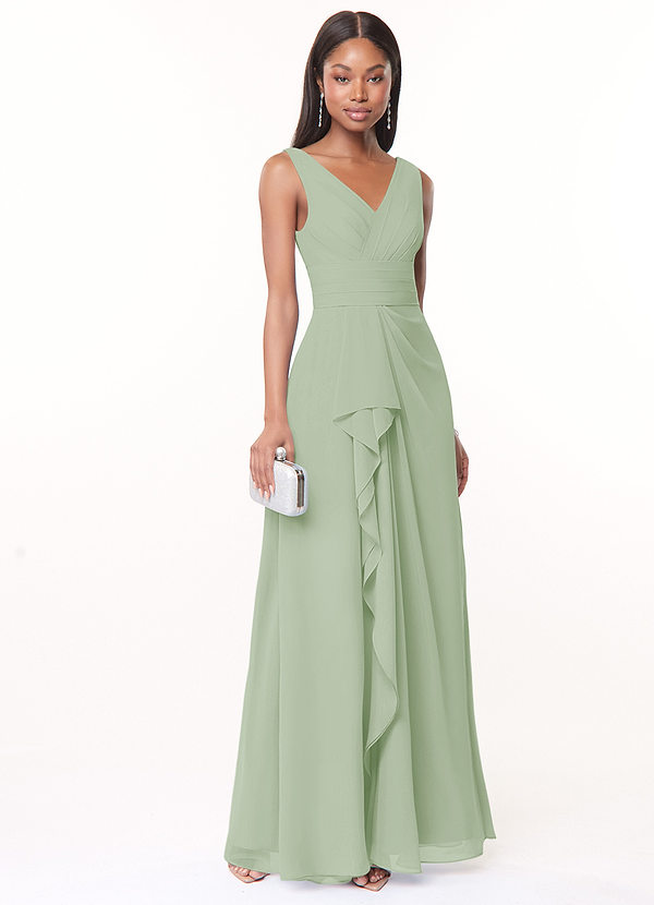 Azazie Julianna Bridesmaid Dresses Dusty Sage A-Line Chiffon Dress image1