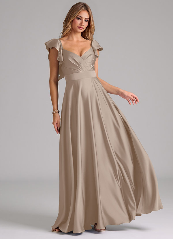 Leilani Vestidos de dama de honor Vestido Gris Pardo de Satén Elástico de Línea A con Drapeado image1