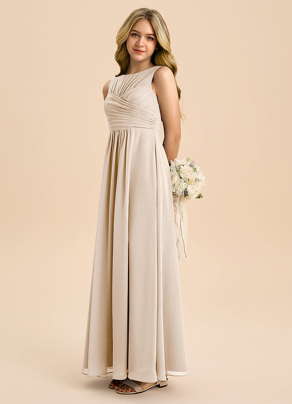 Azazie Skyla Junior A-Linie Plissee Chiffon Kleid Alabaster Weiß image1