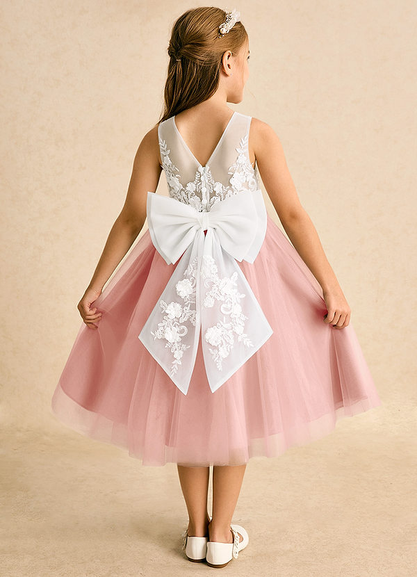 Azazie Lina Flower Girl Dresses Ivory Rosette Ball-Gown Lace Dress image1