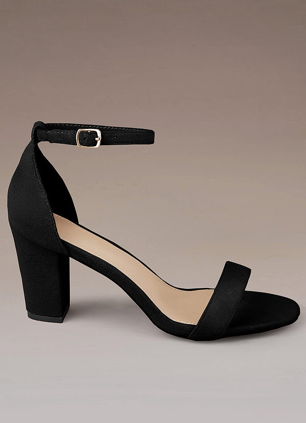 front Suede Ankle Strap Chunky Heels