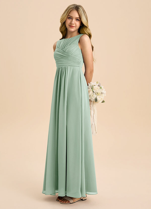 Azazie Skyla Junior Linia A Pofałdowany Szyfon Długość podłogi Młodsza druhna Sukienka image1