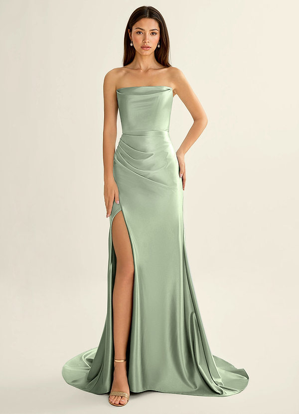 Philomena Menthe Verte Robe de bal sirène en satin stretch corsetée image1