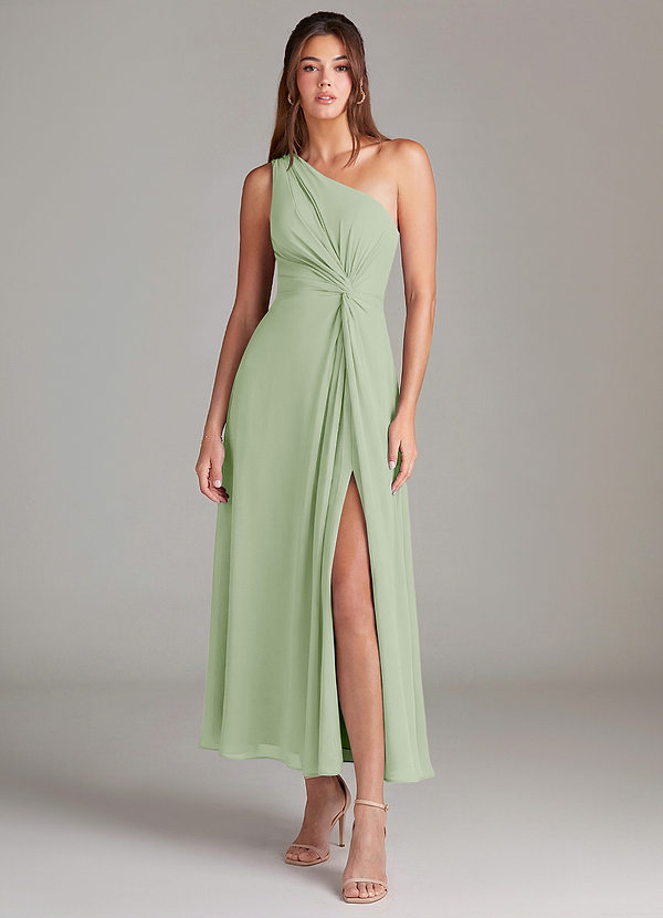Azazie Brooke Bridesmaid Dresses Dusty Sage A-Line One Shoulder Chiffon Dress image1