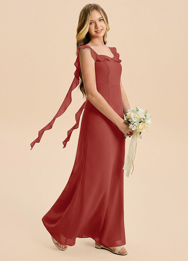 Azazie Cindy Junior Terracotta A-Line Ruched Chiffon Dress image1