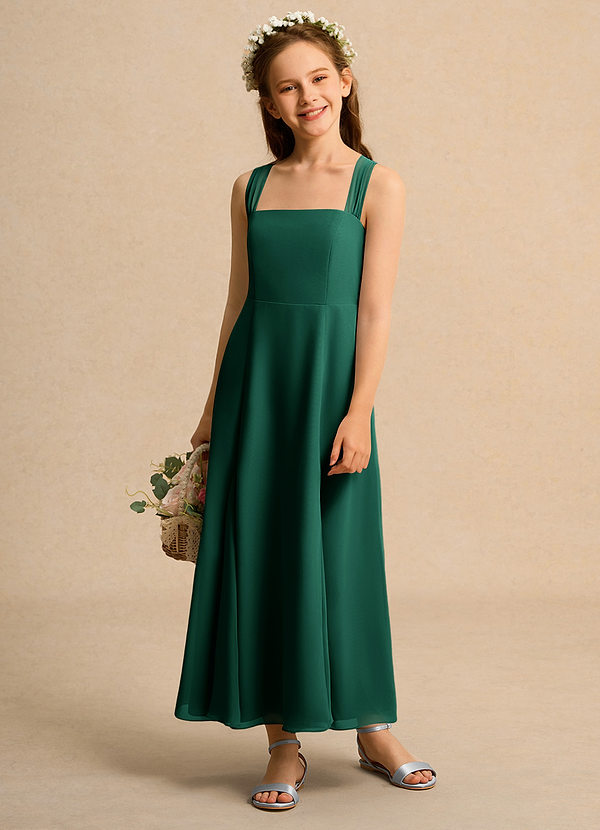 Azazie Tater Junior Formal Bloemenmeisjes Jurken A-Lijn Jurk van Chiffon Geplooid Smaragd image1