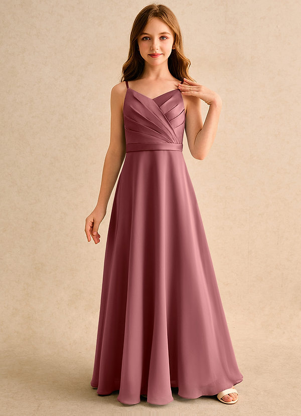 Azazie Umina Girls Formal Bloemenmeisjes Jurken A-Lijn Jurk van Mat Satijn Geplooid Amethist image1